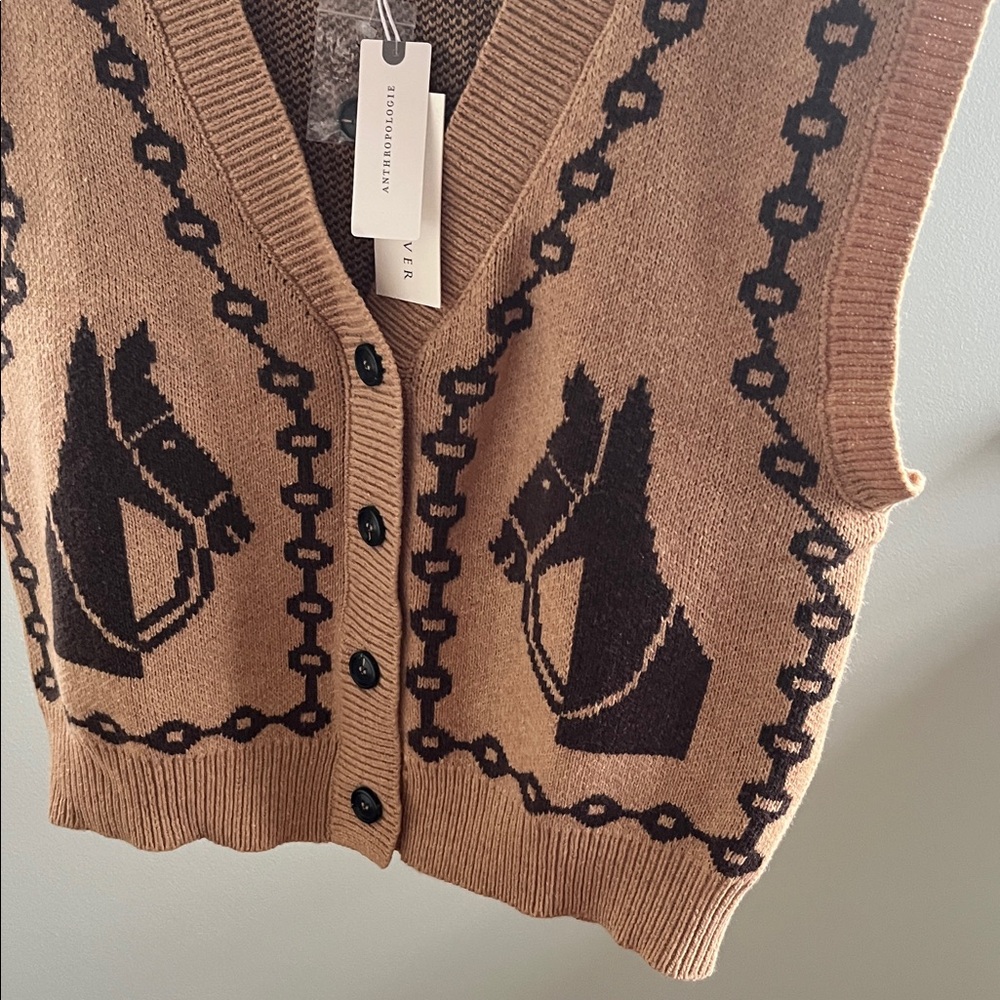 MOON RIVER JACQUARD V-NECK CARDIGAN SWEATER VESTI - Picture 6 of 7